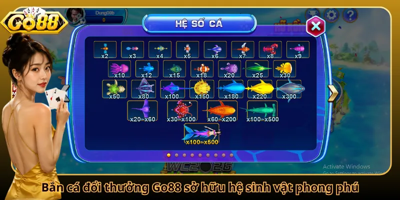 Bắn cá đổi thưởng Go88 sở hữu hệ sinh vật phong phú