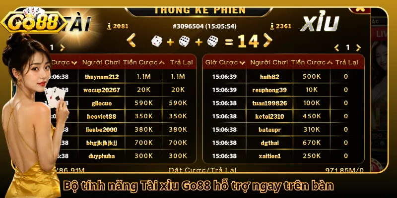 Bộ tính năng Tài xỉu Go88 hỗ trợ ngay trên bàn
